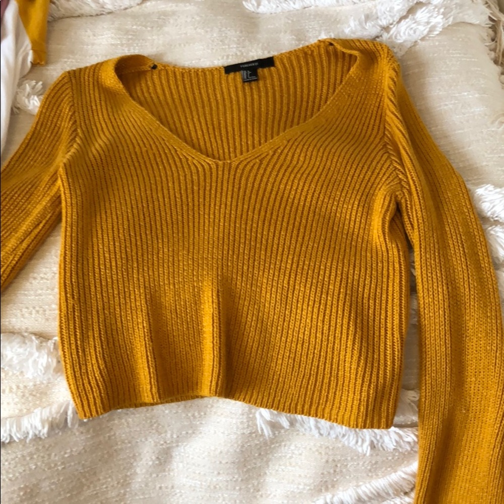 Mustard yellow bell sleeve knit sweater